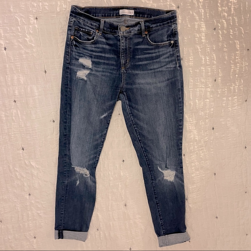 LOFT Ripped Modern Skinny Jeans - Medium Wash